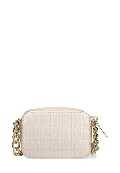 Cream Embossed Crossbody Bag with Gold Chain Detail
