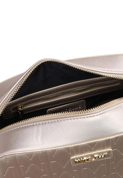 Cream Embossed Crossbody Bag with Gold Chain Detail