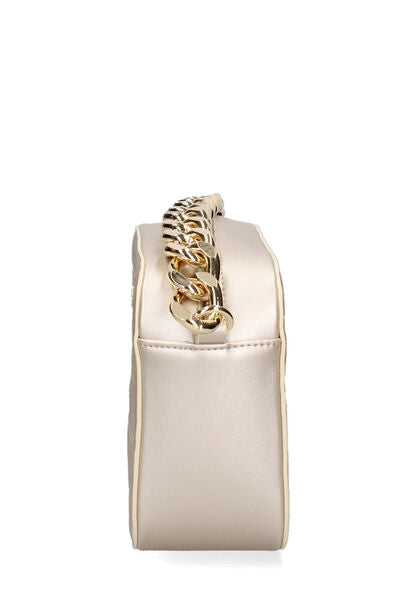 Cream Embossed Crossbody Bag with Gold Chain Detail