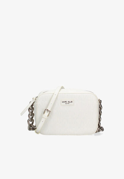 White Faux Leather Crossbody Bag with Chain Detail