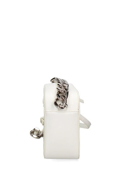 White Faux Leather Crossbody Bag with Chain Detail