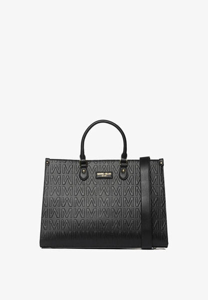 Black Embossed Logo Tote with Dual Handles