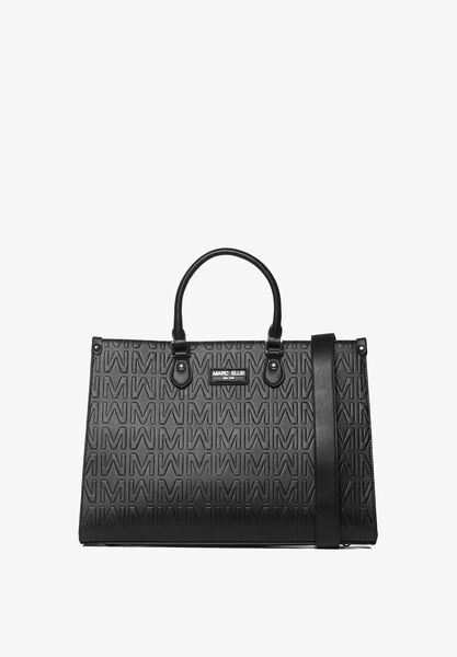 Black Embossed Tote with Detachable Strap
