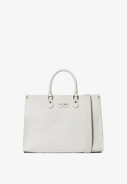 White Embossed Tote Bag with Structured Design