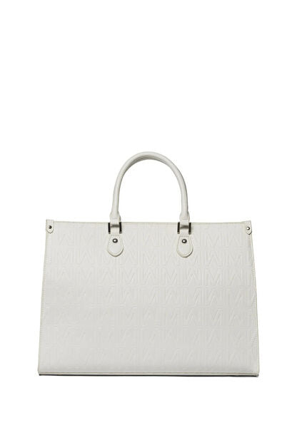 White Embossed Tote Bag with Structured Design