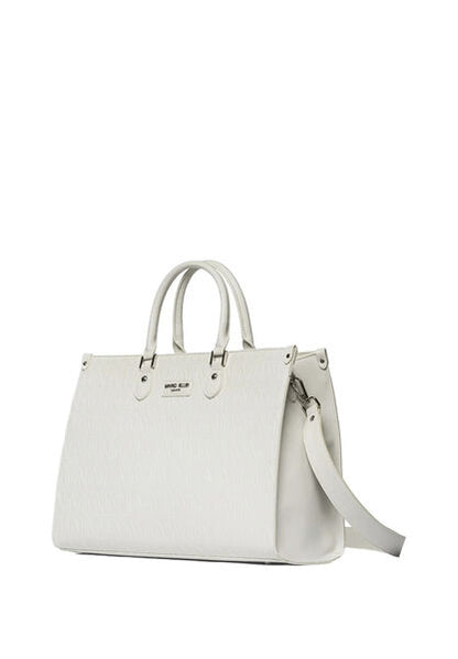 White Embossed Tote Bag with Structured Design
