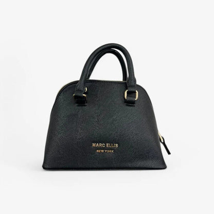 Black Textured Handbag with Gold Accent