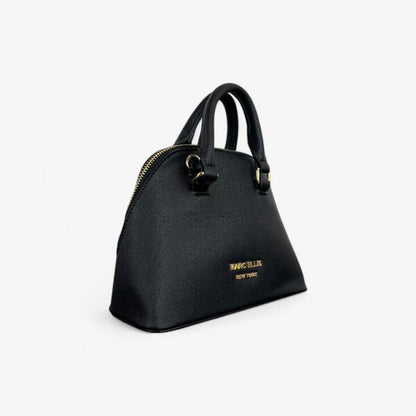 Black Textured Handbag with Gold Accent