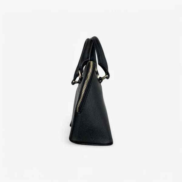 Black Textured Handbag with Gold Accent