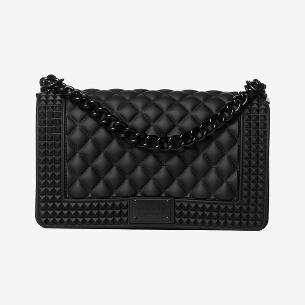 Black Quilted Shoulder Bag with Chain Strap