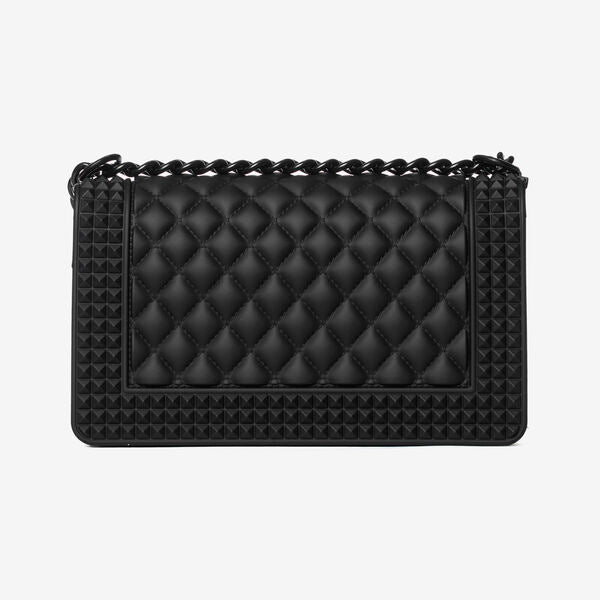 Black Quilted Shoulder Bag with Chain Strap