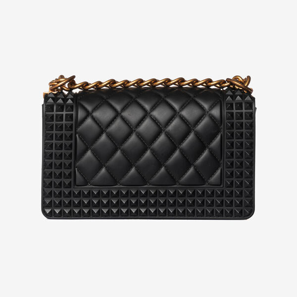 Black Quilted Shoulder Bag with Gold Chain