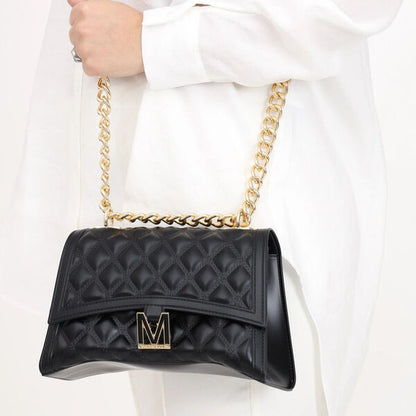 Black Quilted Leather Crossbody Bag with Chain Detail