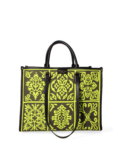 Neon Geometric Woven Tote Bag with Dual Handles