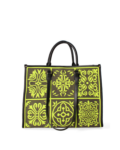 Neon Geometric Woven Tote Bag with Dual Handles