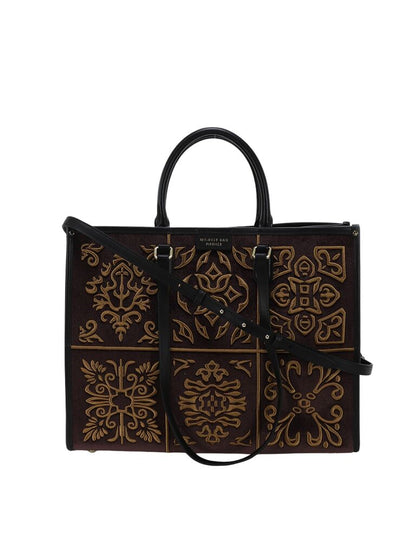 Brown Embroidered Tote Bag with Adjustable Strap