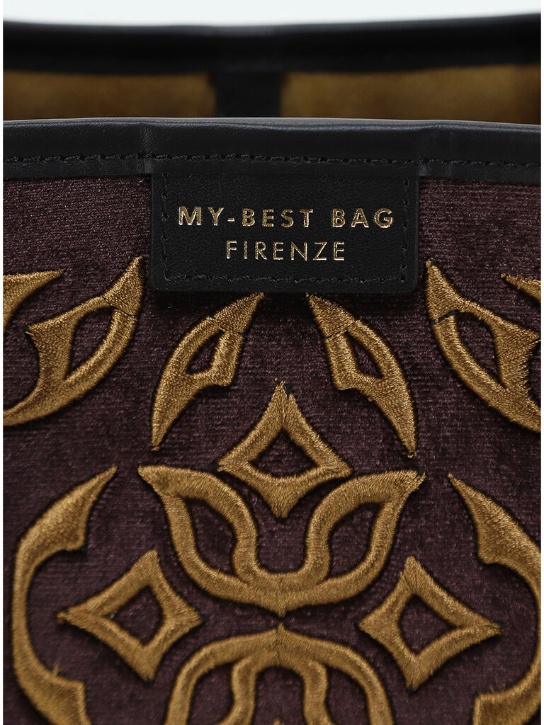 Brown Embroidered Tote Bag with Adjustable Strap