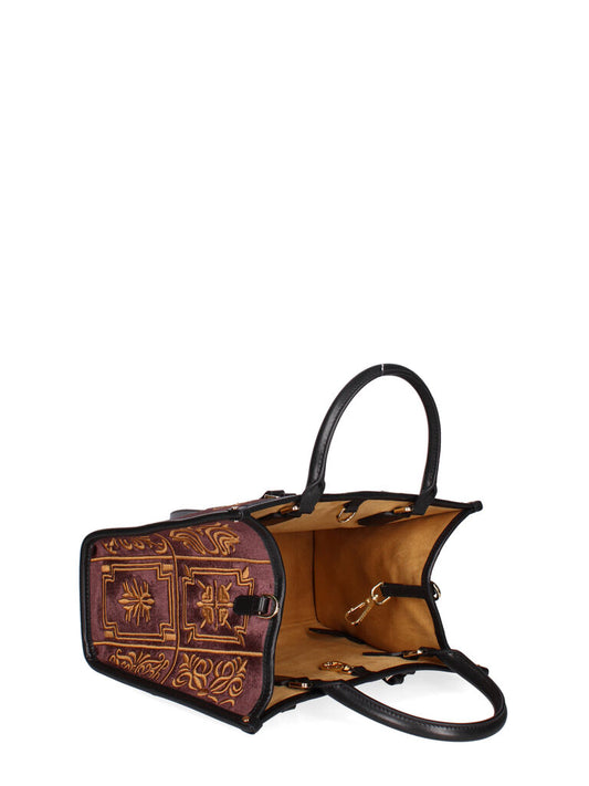 Brown Velvet Tote Bag with Embroidered Design