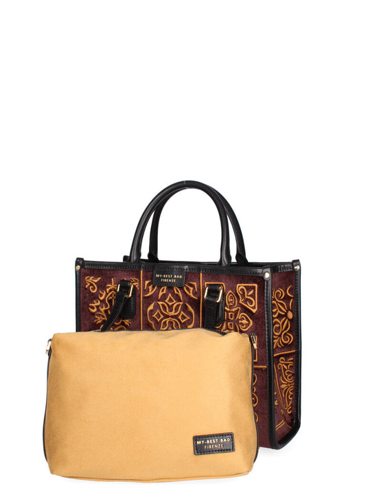 Brown Velvet Tote Bag with Embroidered Design