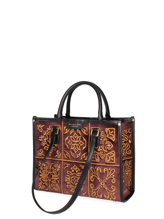 Brown Velvet Tote Bag with Embroidered Design