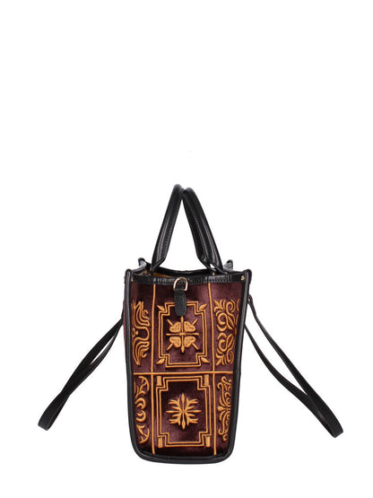 Brown Velvet Tote Bag with Embroidered Design