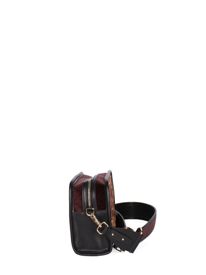 Burgundy Velvet Crossbody Bag with Embroidered Pattern