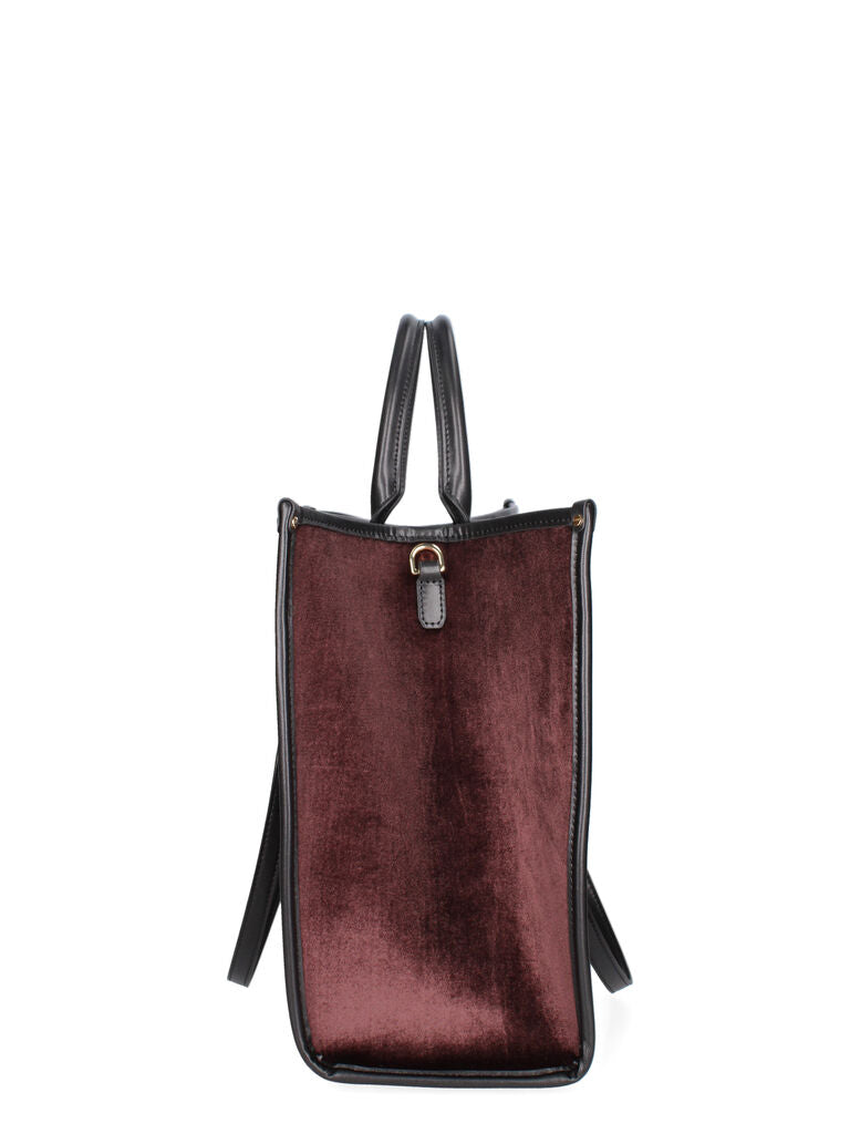 Burgundy Velvet Tote Bag with Floral Embroidery