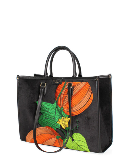 Black Velvet Tote with Vibrant Embroidered Design