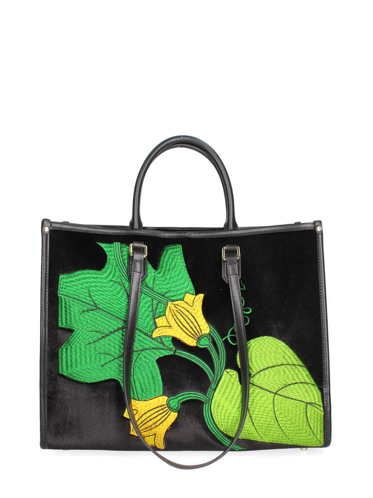Black Velvet Tote with Vibrant Embroidered Design