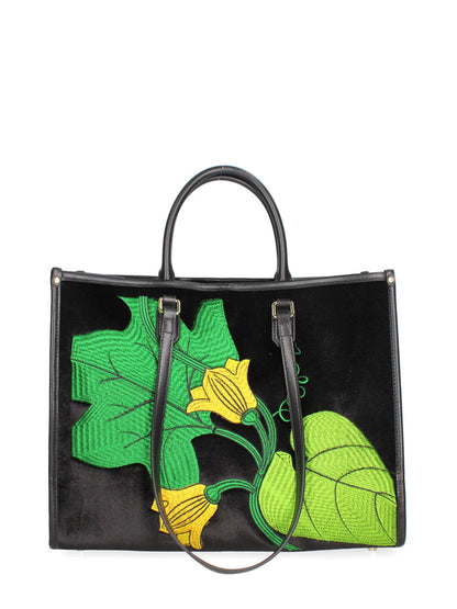 Black Velvet Tote with Vibrant Embroidered Design