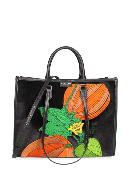 Black Velvet Tote with Vibrant Embroidered Design