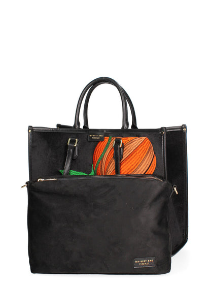 Black Velvet Tote with Vibrant Embroidered Design