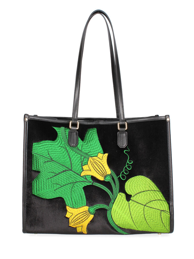 Black Velvet Tote with Vibrant Embroidered Design