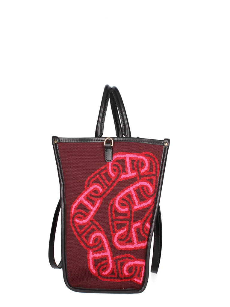 Burgundy Canvas Tote with Rooster Pattern