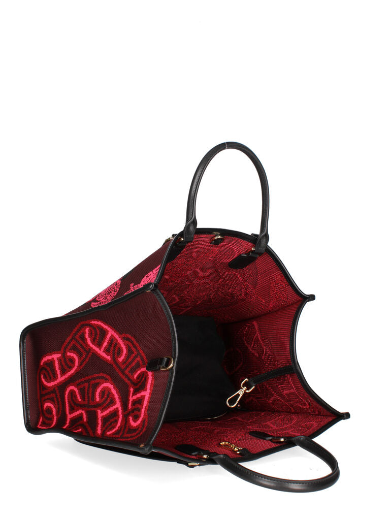 Burgundy Canvas Tote with Rooster Pattern