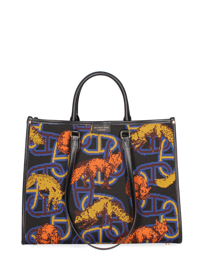 Multi-Color Canvas Tote with Abstract Animal Print