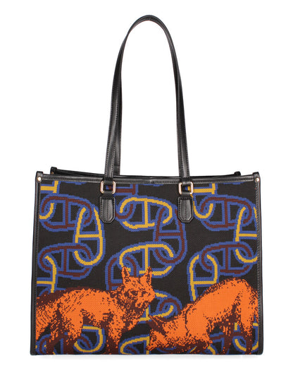 Multi-Color Canvas Tote with Abstract Animal Print