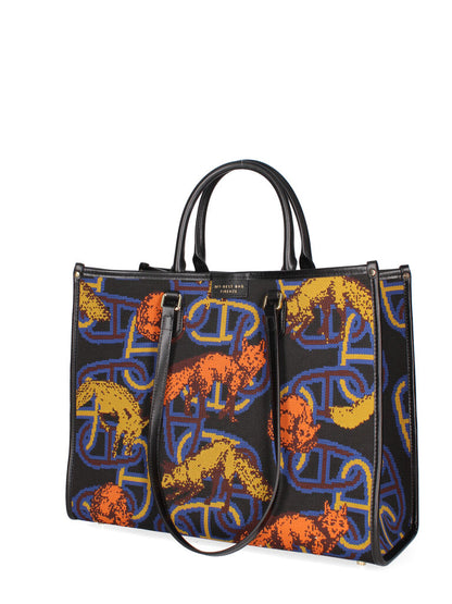 Multi-Color Canvas Tote with Abstract Animal Print