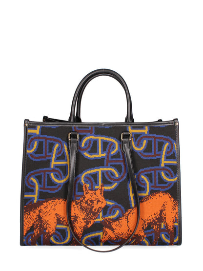 Multi-Color Canvas Tote with Abstract Animal Print