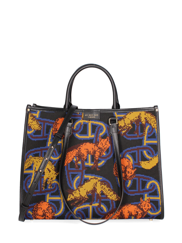 Multi-Color Canvas Tote with Abstract Animal Print
