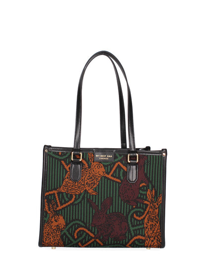 Multi-Color Tapestry Tote Bag with Animal Motif