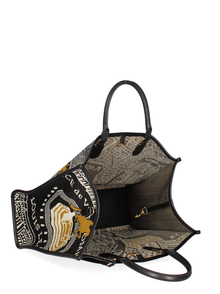 Black Geometric Print Tote Bag with Dual Handles