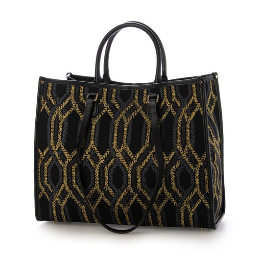 Black Geometric Tote Bag with Removable Pouch