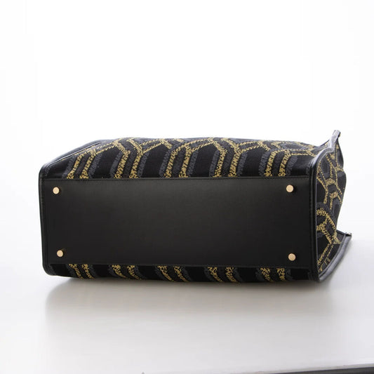 Black Geometric Tote Bag with Removable Pouch