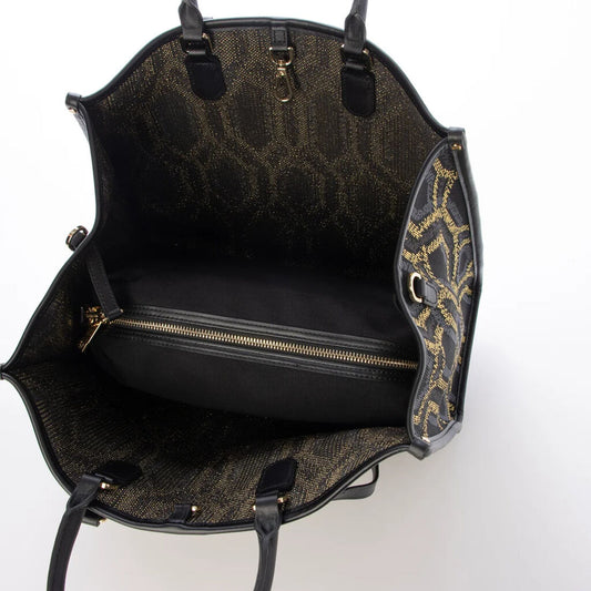 Black Geometric Tote Bag with Removable Pouch