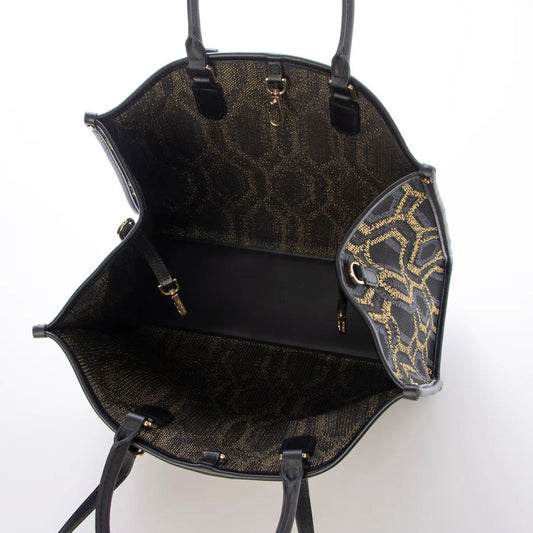 Black Geometric Tote Bag with Removable Pouch