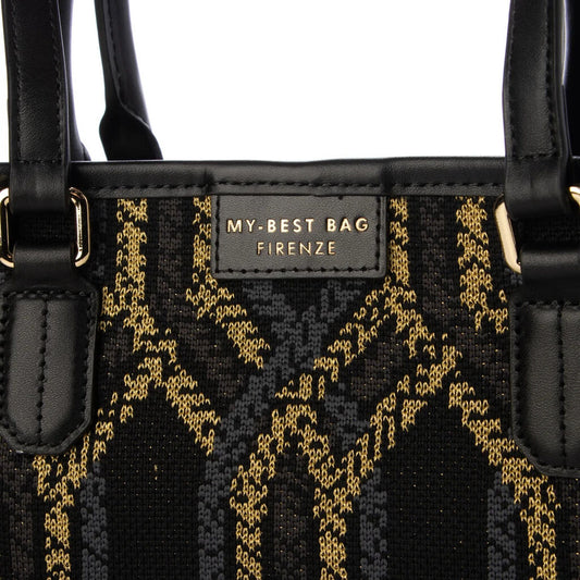 Black Geometric Tote Bag with Removable Pouch
