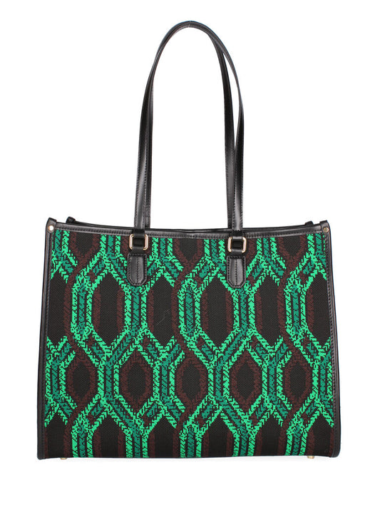 Black Geometric Pattern Tote with Dual Handles