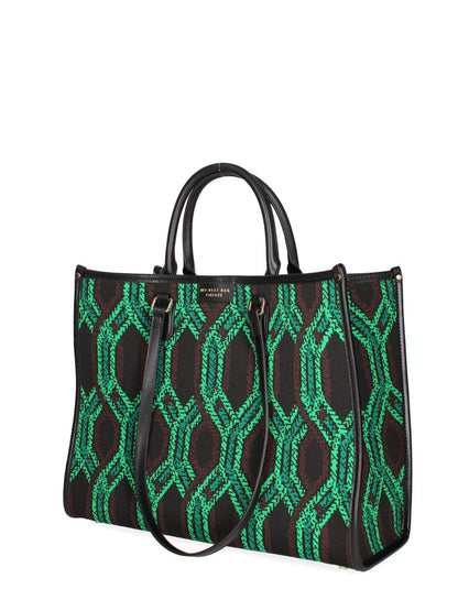 Black Geometric Pattern Tote with Dual Handles