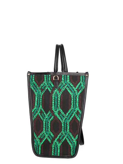 Black Geometric Pattern Tote with Dual Handles